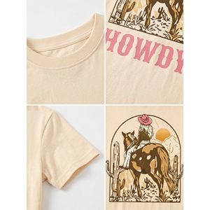 T-shirt décontracté pour filles, personnalisé OEM, style western vintage, imprimé sérigraphié, 100% coton respirant, col rond, motif 'Howdy Cowgirl' - Product Image 4