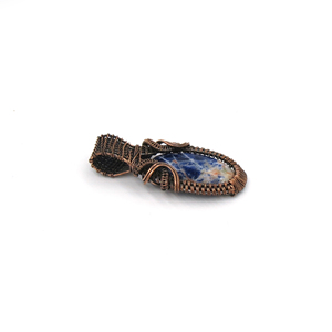 Wholesale Sodalite Oval Gemstone Pendant Oxidised Copper Plated Wire Wrapped Boho Statement Pendant Jewelry - Product Image 2
