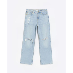 Jeans de Mezclilla Lavada para Mujer, Cintura Media, Coloridos, Estilo Casual para la Noche, Corte Recto, Azul, Largo hasta el Tobillo, Lujosos, Transpirables y Ecológicos - Product Image 5