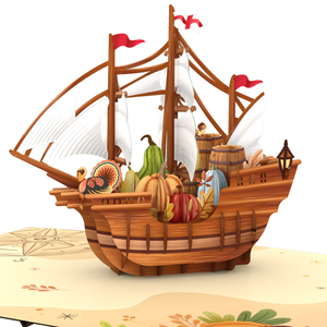 Tarjeta de Felicitación 3D Pop-Up de Acción de Gracias al por Mayor con un Barco de Peregrinos y Elementos de Cosecha, Tarjeta de Felicitación 3D Hecha a Mano por Fabricante Vietnamita - Product Image 3
