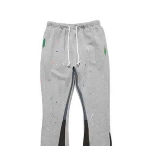 Pantalon évasé décontracté pour homme, grande taille, taille élastique avec cordon de serrage, broderie, polaire mi-épaisse, pour l'automne - Product Image 5