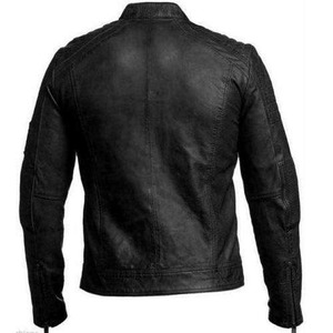 เสื้อแจ็คเก็ตหนังผู้ชายสไตล์คาเฟ่เรเซอร์สีดำแบบดิสเทรส - Product Image 2