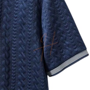 Camisa de Manga Corta para Hombre, Jacquard, Azul Oscuro, Ribete en Contraste, Corte Holgado, Informal, Tejida, 100% Algodón, Ecológica, de Secado Rápido - Product Image 5