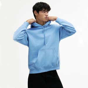 Sudadera con Capucha Oversize Azul Claro para Hombre al por Mayor, de Color Liso, Informal, de Forro Polar, con Bolsillos, para Otoño - Product Image 3