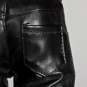 <b>Men's</b> Black PU Leather Pants High Waist Moto Biker Style With Rivets Zipper Closure Slim Fit Autumn Wear - Product Image 4