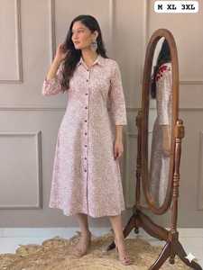 Vestido Camisero Informal de Algodón al por Mayor, Estampado Floral Jaipuri, Kurti Largo para Mujer, Túnica Indo-Occidental, Vestido Midi Línea A, Tallas Grandes - Product Image 4