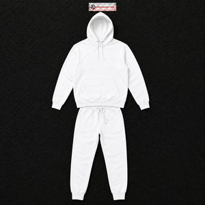 Ensemble de survêtement blanc oversize pour hommes et femmes, sweat-shirt uni à capuche et pantalon de survêtement à jambes larges, style streetwear décontracté, vente en gros - Product Image 5