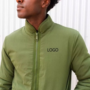 Men's Olive Green Fleece <b>Jacket</b> Full Zip Stand Collar <b>Pocket</b> Logo Front Casual Autumn Wear - Product Image 2