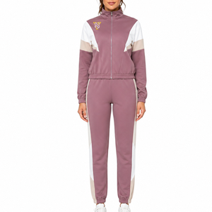 Conjunto Deportivo de 2 Piezas para Mujer, Bloques de Color, Manga Larga, Cierre de Cremallera, Corte Holgado, para Todas las Temporadas, Tejido de Poliéster y Algodón - Product Image 3