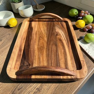 <b>Walnut</b> Wooden Serving Tray with Handles Handmade Breakfast Tray Natural Wood Food Tray Kitchen Serving Tray <b>Coffee</b> <b>Table</b> Tray - Product Image 1