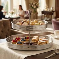 Support de buffet rond moderne en acier satiné SS304 de 40 cm, fait main, avec motifs perforés, pour décoration alimentaire et vaisselle de fête