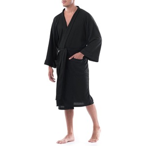 TERRALOOM GLOBAL Unisex Soft Flannel <b>Summer</b> Autumn Bath Robe <b>Pyjama</b> Spa Modern 100% Terry Cotton V-neck Drawstring Sleepwear - Product Image 3