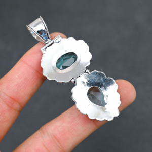 <b>Top</b> Quality Sparkling LAB-CREATED Hot Sell Blue Topaz Solid 925 Sterling <b>Silver</b> Plated Designer 2.20" Pendant Women's Wholesale - Product Image 3