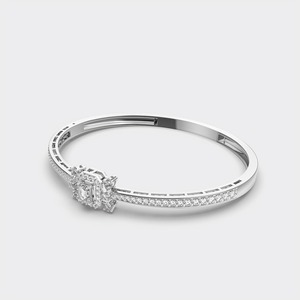 IGI Certified Lab Grown Diamond Emerald Cut Halo Bracelet in 9K Yellow / White & Rose Gold Double Row Pave Designer Bangle - Product Image 3