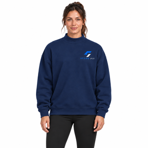 Custom <b>Women's</b> <b>Navy</b> Mock Neck 100% Cotton Full Sleeve Solid Knitted Breathable Eco-Friendly Windproof Winter Sweatshirt - Product Image 2