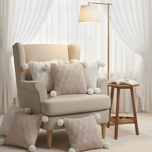 Ensemble de 6 taies d'oreiller SOGA, marron et ivoire, tricot diamanté avec pompons, élégantes et décoratives, pour coussins décoratifs - Product Image 1