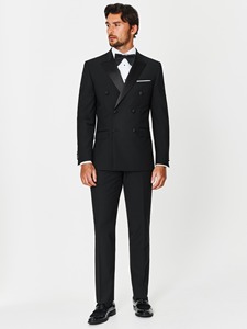 Costume d'affaires noir en laine pour homme, coupe ajustée, simple boutonnage, col à revers, longueur standard, infroissable, style britannique - Product Image 1