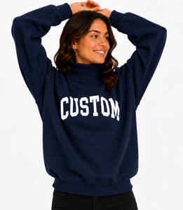 OEM personnalisé, haute qualité, respirant, 100% coton, molleton français, surdimensionné, réversible, col montant pour femme, manches longues, hiver, automne - Product Image 3
