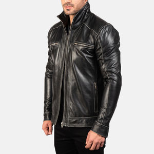 Luxury Black Classic Sheepskin Natural Leather <b>Jackets</b> Mens Genuine Leather <b>Jacket</b> Fashion <b>Slim</b> <b>Fit</b> Motorcycle Coats Male Custom - Product Image 3