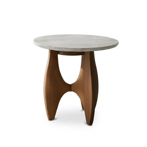 Table d'appoint ronde en marbre personnalisée de style indien avec base en bois, design minimaliste moderne pour salon - Product Image 1