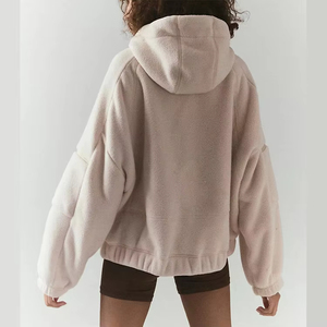 Sweat-shirt en polaire à capuche surdimensionné pour femme, fermeture éclair, rouge uni, coupe-vent, vêtements décontractés d'hiver, manches longues, longueur normale - Product Image 5