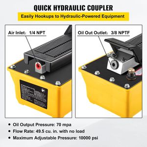 Pompe hydraulique à pied 10 000 PSI avec réservoir air/hydraulique de 0,6 gallon et pistolet pulvérisateur – Outil de réparation automobile - Product Image 3