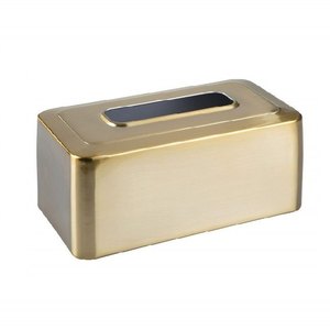 Caja de pañuelos de metal con acabado dorado en forma de rectángulo para encimera de baño, decoración de mesa para el hogar y la oficina. - Product Image 1