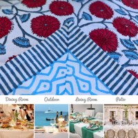Nappe carrée en coton faite main de qualité supérieure, motif floral indien vintage, imprimé au bloc, pour table de fête moderne