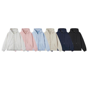 High Quality Oversized Cotton Zip <b>Hoodie</b> for Men Custom Puff Print Logo Double Zipper Heavyweight Fleece Hooded Collar - Product Image 1