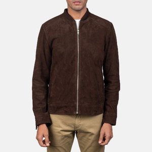 Relevo Industries <b>Men's</b> Brown <b>Suede</b> Bomber <b>Jacket</b> Stand Collar Zipper Closure Casual Autumn Wear For <b>Men</b> - Product Image 3