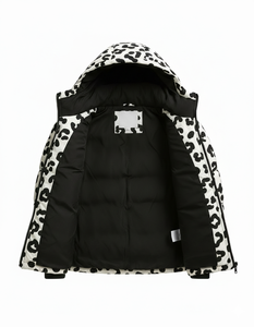 Blouson matelassé à capuche pour homme, imprimé léopard blanc et noir, manteau d'hiver bouffant, style streetwear, vêtement d'extérieur tendance - Product Image 5