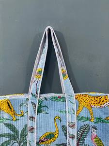 Bolso Tote de Algodón Acolchado con Estampado Étnico de Pavo Real Rosa, Asas Largas para Compras Diarias, Viajes, Regalos, Pedidos al por Mayor, Exportador - Product Image 3