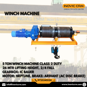 รอกไฟฟ้าอุตสาหกรรม INOVIC CRM 5 ตัน สายสลิงเหล็กยาว 30 เมตร 5518 มม. พร้อมเบรก ABB DC มอเตอร์ 1400 วัตต์ สีเหลือง รุ่น 106 - Product Image 1