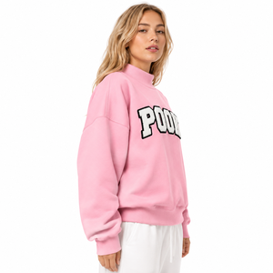 Pink Custom Womens Oversized Mock Neck Sweatshirt Chenille Embroidered Fleece Pullover Loose Fit OEM ODM Greek Letter Sweatshirt - Product Image 1