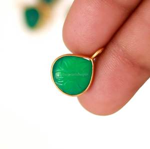 Colgante de flor de ónix verde natural, plata de ley 925, colgante de piedra preciosa tallada a mano, colgante de corazón para la elaboración de joyas - Product Image 2