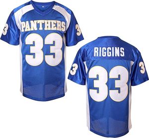 Camiseta deportiva personalizada de poliéster azul y blanco con cuello en V, número 33 de Riggins, de los Panthers de Fútbol Americano - Product Image 1