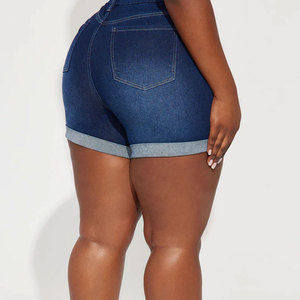 Shorts de mezclilla ajustados rasgados para mujer, de cintura media, estilo casual de verano, elásticos, 100% algodón, con bolsillos y efecto desgastado. - Product Image 3