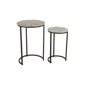 Marble Top Nesting Side Tables Set Tall Slim Accent Stands with Metal <b>Frame</b> Round Stackable Plant Display End Tables Duo - Product Image 2