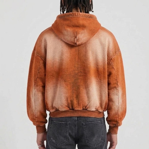 Vente en gros de sweats à capuche streetwear épais délavés au soleil, imprimés sur mesure, avec impression en relief, pour hommes, vêtements d'hiver, à fermeture éclair - Product Image 2