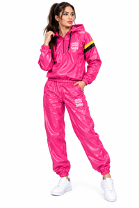 Custom Pink Hooded Sauna Suit Women <b>Men</b> Shiny Sweat Tracksuit Half Zip Pullover Jacket Pants Set <b>Thermal</b> Workout Fitness Wear - Product Image 4