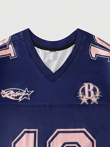 Camiseta de fútbol americano de malla azul para hombre, personalizada con gráfico floral por sublimación, 240 g/m², cuello en V, estilo universitario, ropa urbana, OEM, al por mayor - Product Image 2