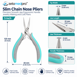 Slim Chain <b>Nose</b> Pliers Precision Smooth Jaw Stainless Steel Jewelry Making Tool 5 Inch Zetomed Pro - Product Image 3