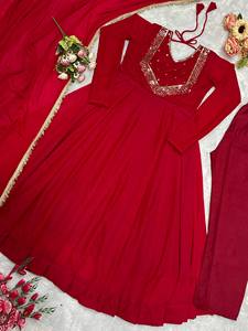 TENNECY Embroidery Lunching New Designer Party Wear Gown with Pant Quick Dry Wrinkle Free Reversible <b>Ankle</b>-Length - Product Image 4