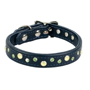 Top Quality Genuine Leather Dog Collar With Crystals <b>Studs</b> Decoration Top Indian Manufacturer Supplier Saman Exports - Product Image 1