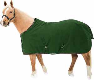 Couverture pour cheval en tissu Oxford noir avec doublure en polaire, 2 sangles de fixation, rabat de queue moyen, pour toutes les saisons, utilisation en extérieur - Product Image 2