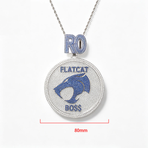 Pendentif Médaillon Panthère Boss en Moissanite de Luxe, Pierre Bleue, Style Hip Hop, Collier Rond Entièrement Sertie de Pierres, Bijou Charme - Product Image 2