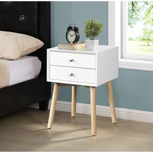Metà del secolo moderna armadio a 2 cassetti con gambe in legno di gomma tavolino bianco per camera da letto mobili da soggiorno comodini - Product Image 1