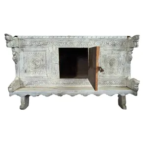 <b>Vintage</b> Hand Carved Wooden Damchiya One Door Storage Cabinet Wedding Chest <b>Console</b> Side <b>Table</b> Traditional Indian Furniture - Product Image 3