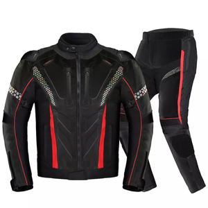 Combinaison de moto pour homme en PU rouge et noir, manches longues, coupe-vent, protection toutes saisons, veste et pantalon - Product Image 4