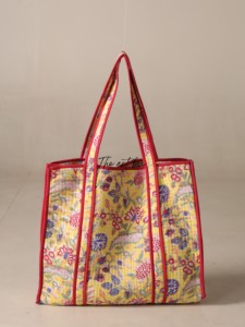 OEM Assorted Yellow Floral Quilted Cotton Tote <b>Bag</b> - Eco-Friendly Boho <b>Reusable</b> Shopper Handbag - Product Image 1